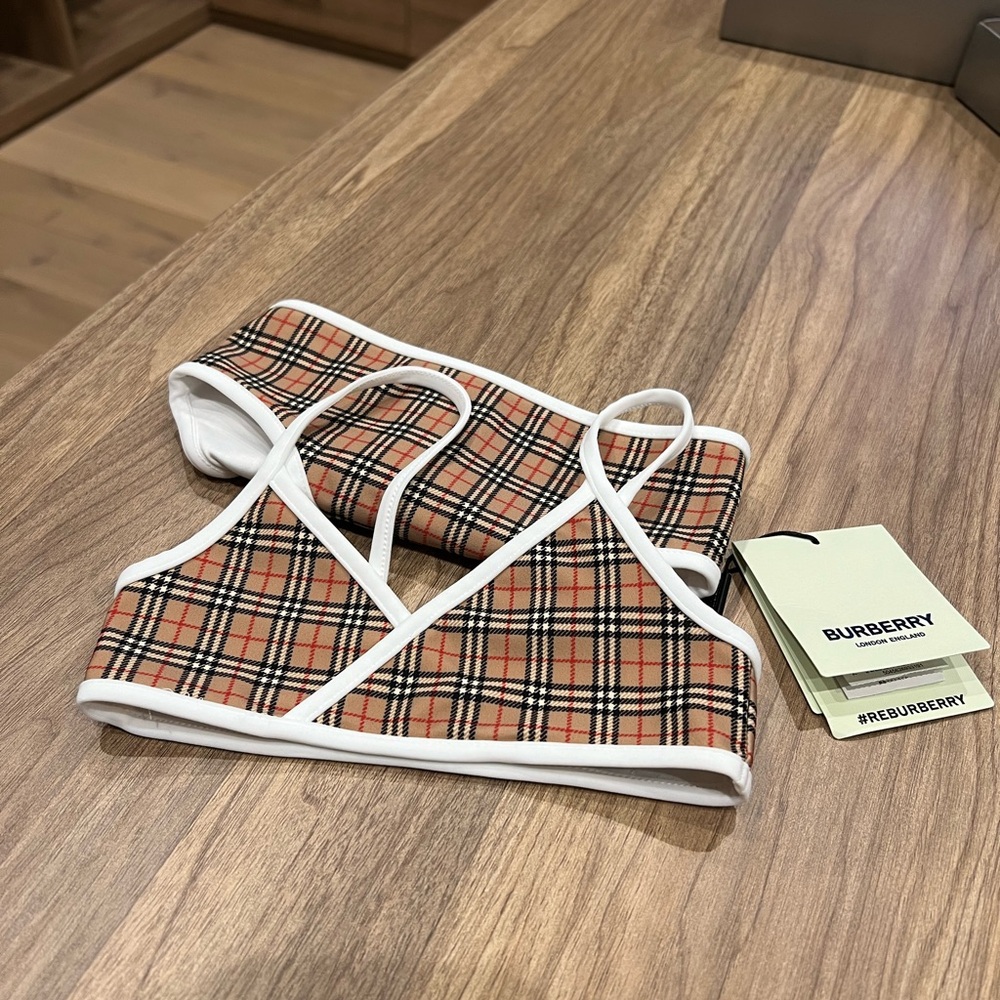 Burberry Beige and Black Plaid Bikini Set